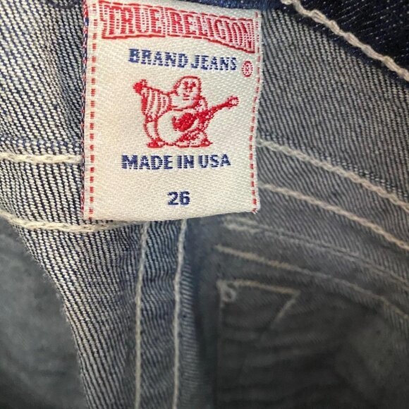 True Religion Becky Button Flap Logo Pockets Dark Whiskered Contrast Stitch Jean - Picture 2 of 9